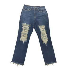 Judy Blue Straight Fit Distressed Jeans Women's Plus Size 16W Dark Wash Raw Hem